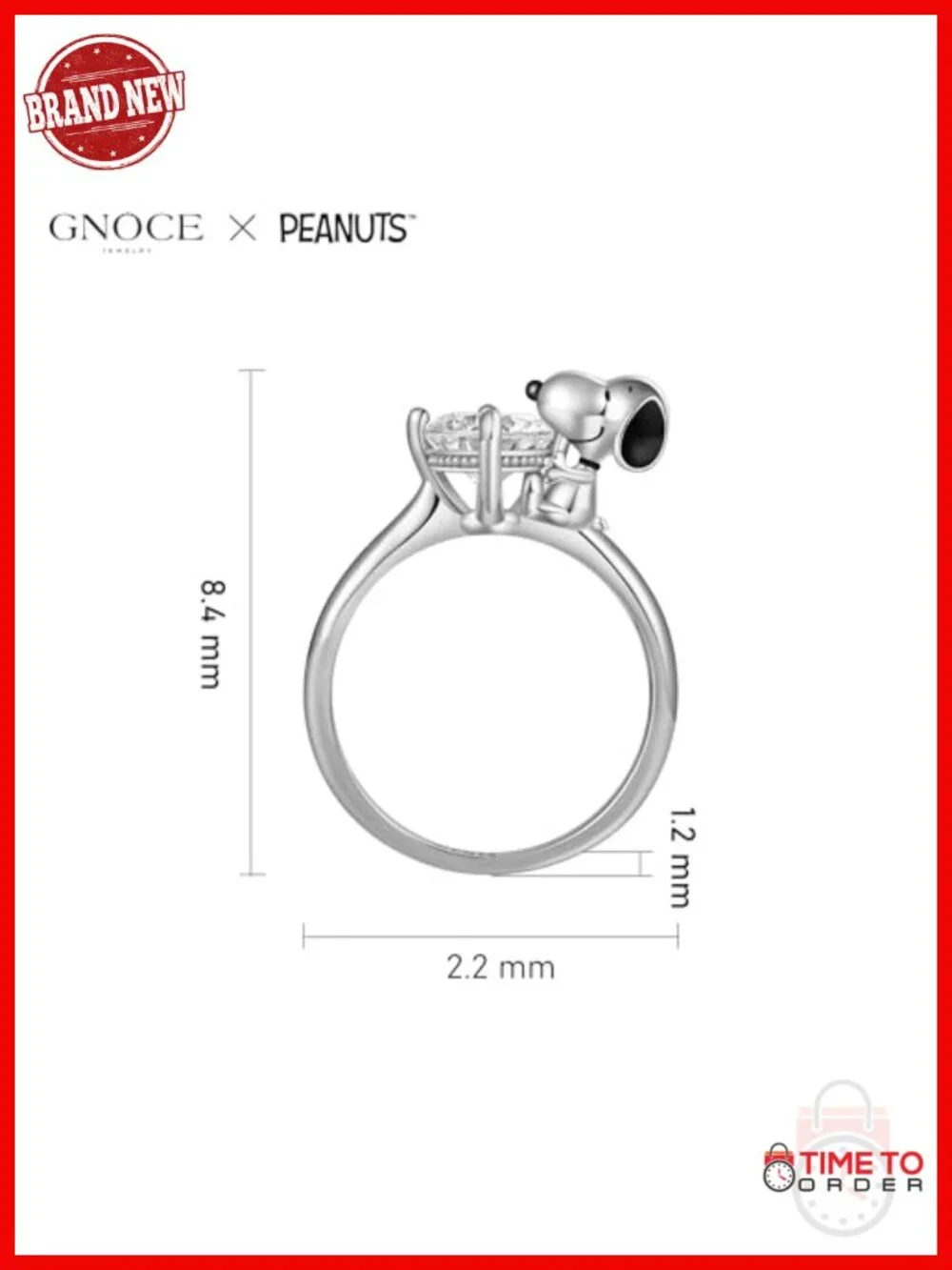 925 Sterling Silver Snoopy Hug Diamond Ring Statement Jewelry